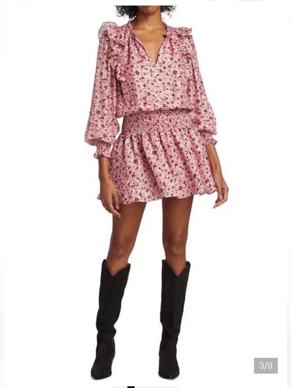 Ramy Brook Penelope Pink Floral V-Neck Smocked Waist Mini Dress